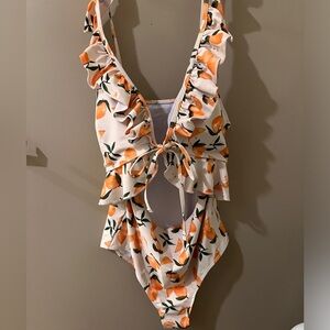 Cider Orange Ruffle Tie One Piece Swimsuit